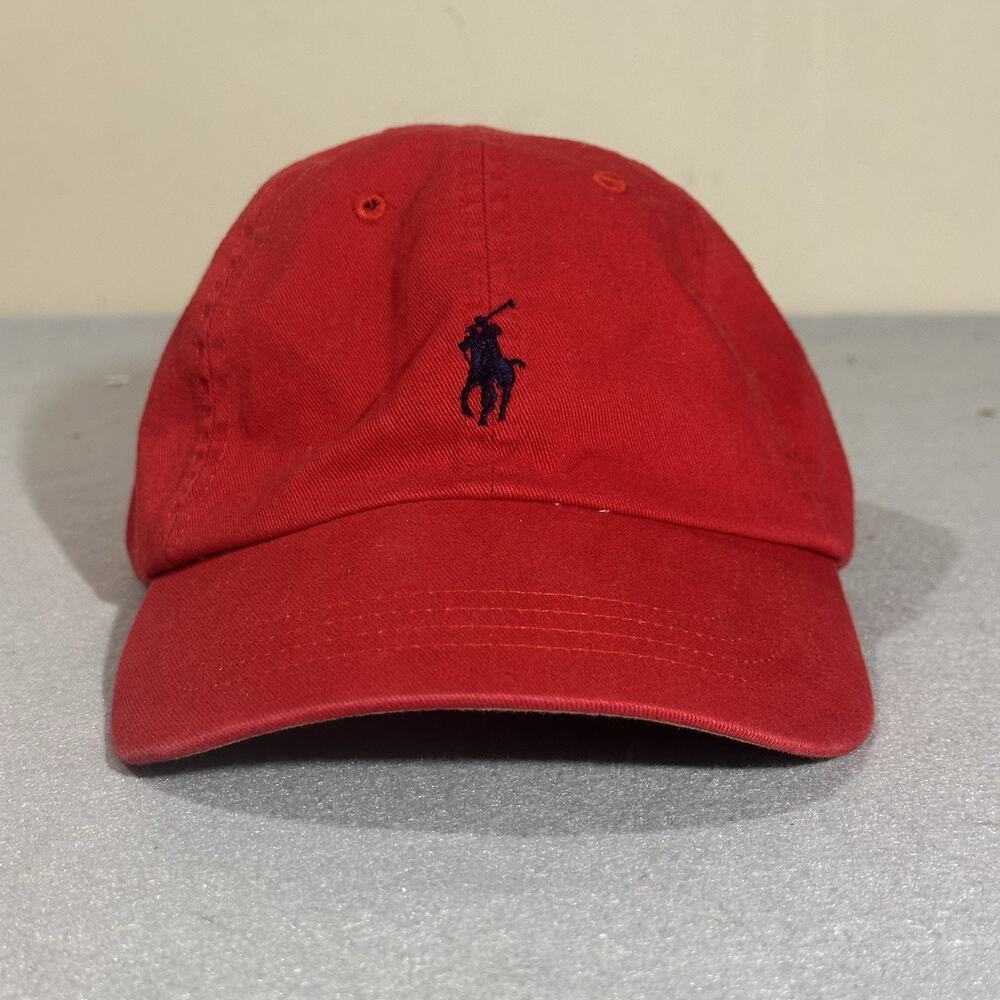 Polo by Ralph Lauren Dad Hat One Size Leather Strap Back Vintage 90’s Red